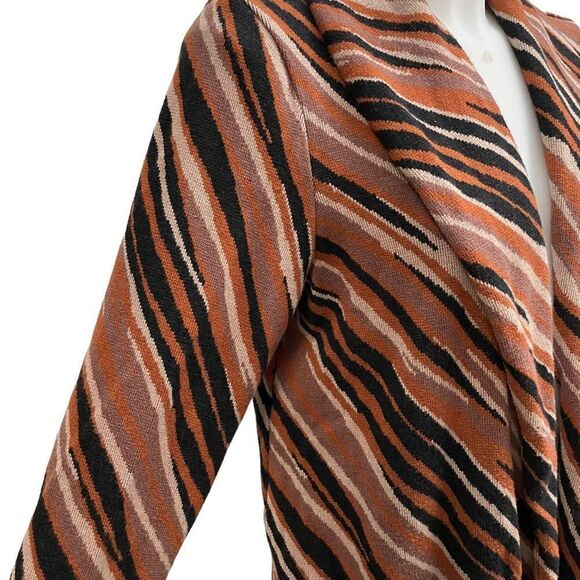 Dennis Basso Jacquard Open Front Knit Cardigan Sweater Safari Print sz US Large - Picture 4 of 12